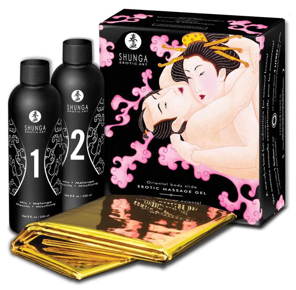 Shunga Oriental Body Slide - Luxuriöses Massage-Set Strawberry Sparkling Wine (250 ml)