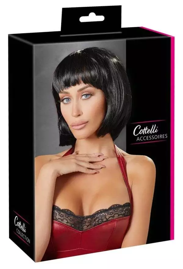 07721270000_verp Cottelli ACCESSOIRES - Verstellbare schwarze Kurzhaarperücke, strenger Look Schwarz (1 Stück)