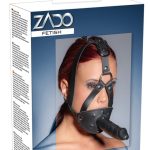 ZADO - Leder Kopfgeschirr mit Dildo Schwarz/Rot unisize