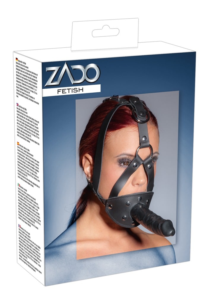 ZADO - Leder Kopfgeschirr mit Dildo Schwarz/Rot unisize