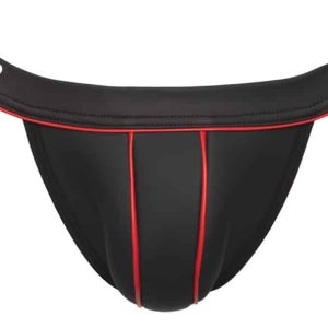 Svenjoyment Jockstring in Neopren-Optik Schwarz/Rot S/M