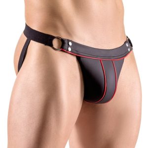 Svenjoyment Jockstring in Neopren-Optik Schwarz/Rot S/M