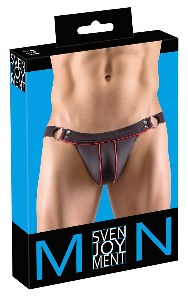 Svenjoyment Jockstring in Neopren-Optik Schwarz/Rot L/XL