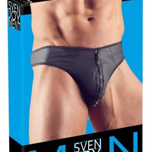 Svenjoyment Herren String S in Neopren-Optik mit Strass-Reißverschluss M