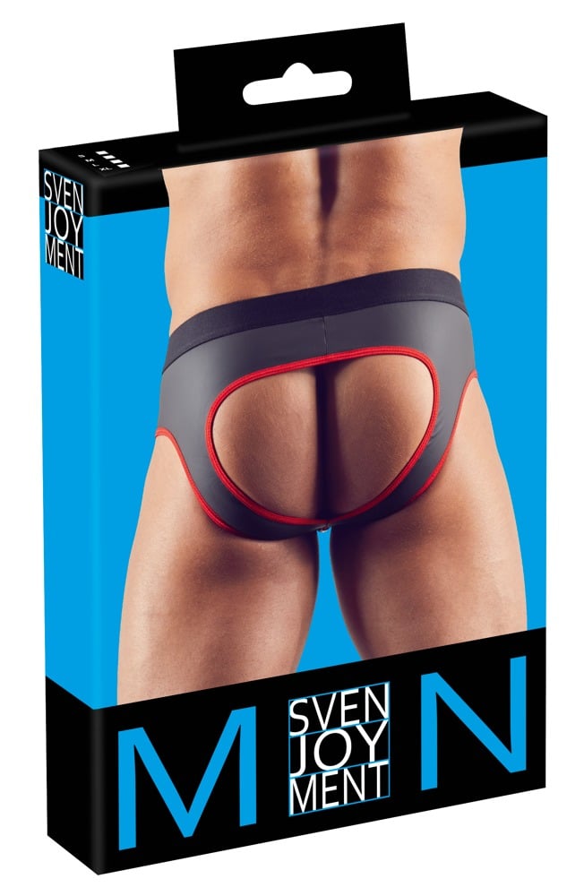 Svenjoyment Herren Jock S - Mattglanz Neopren-Gummi, Front-Zip Schwarz/Rot M