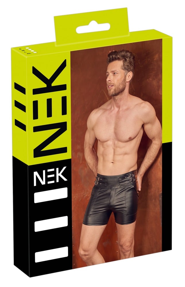 NEK Herren Shorts Schwarz - High Waist Mattlook mit Schnallenriemen S