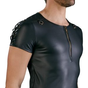 NEK Herren Shirt - Mattschwarz mit Reißverschluss und D-Ringen S