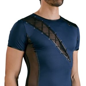 NEK Herrenshirt - elastische Mikrofaser, Powernet-Einsätze, dekorative Schnürung blau/schwarz L