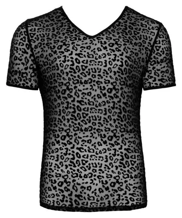 Noir Leo-Shirt: Powernet-Transparenz, Samtflockprint, hautnah XL Noir Leo-Shirt: Powernet-Transparenz, Samtflockprint, hautnah XL