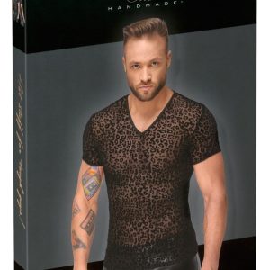 Noir Leo-Shirt: Powernet-Transparenz, Samtflockprint, hautnah 2XL