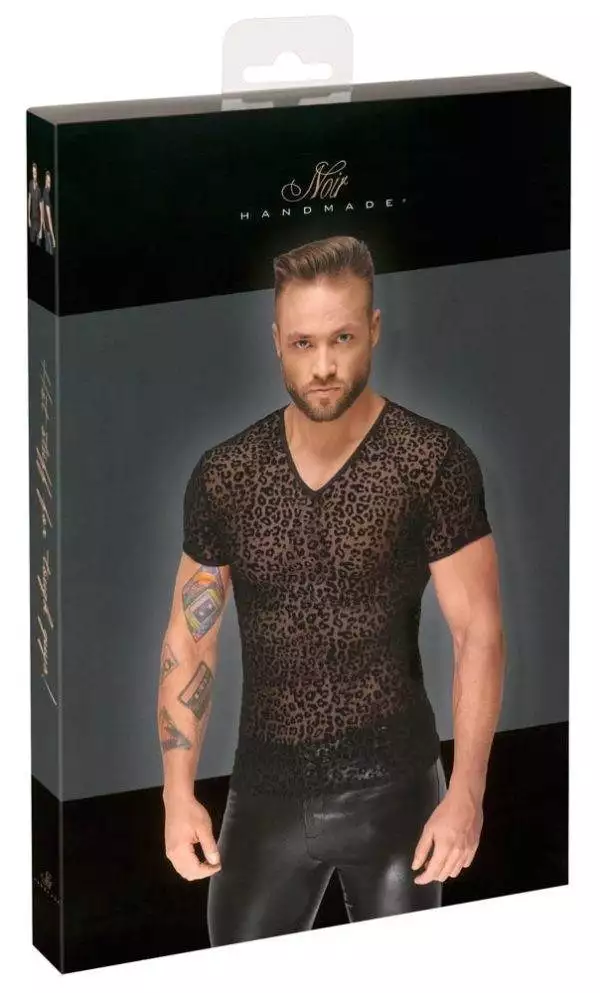 21617291711_verp Noir Leo-Shirt: Powernet-Transparenz, Samtflockprint, hautnah XL