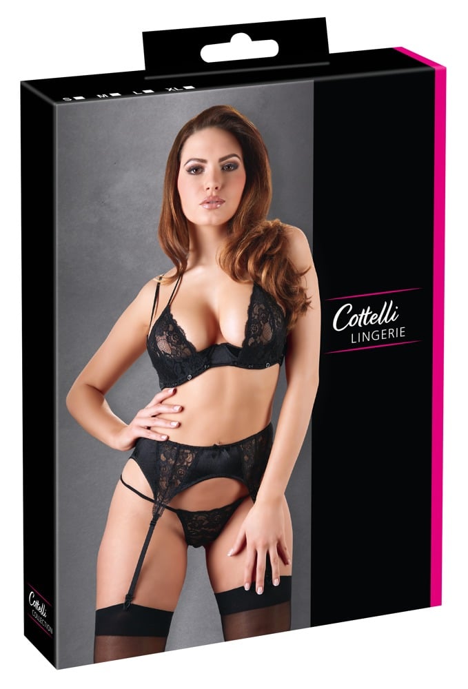 Cottelli LINGERIE - Verführerisches BH-Set mit Strapsgurt und String 80B/M