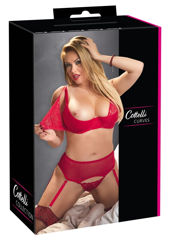 Cottelli CURVES Striptease-Set | BH & String | Abknöpfbare Cups & Stringteil 95F/2XL