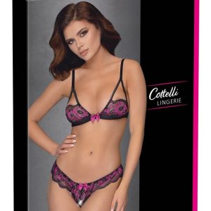 Cottelli LINGERIE - Sexy BH Set mit offener Spitze Schwarz/Rosa L