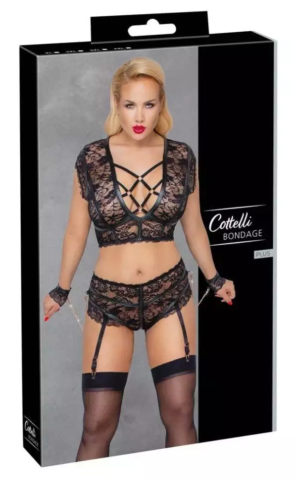 22139311051_verp Cottelli BONDAGE - Spitzen-BH Set, Ouvert-Slip, Handfesseln 4XL