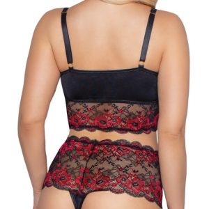 Cottelli CURVES - Soft-BH und Taillen-Slip, 2-farbige Spitze Schwarz/Rot 4XL