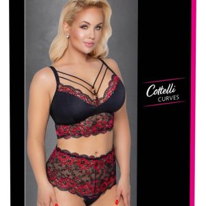 Cottelli CURVES - Soft-BH und Taillen-Slip, 2-farbige Spitze Schwarz/Rot 2XL