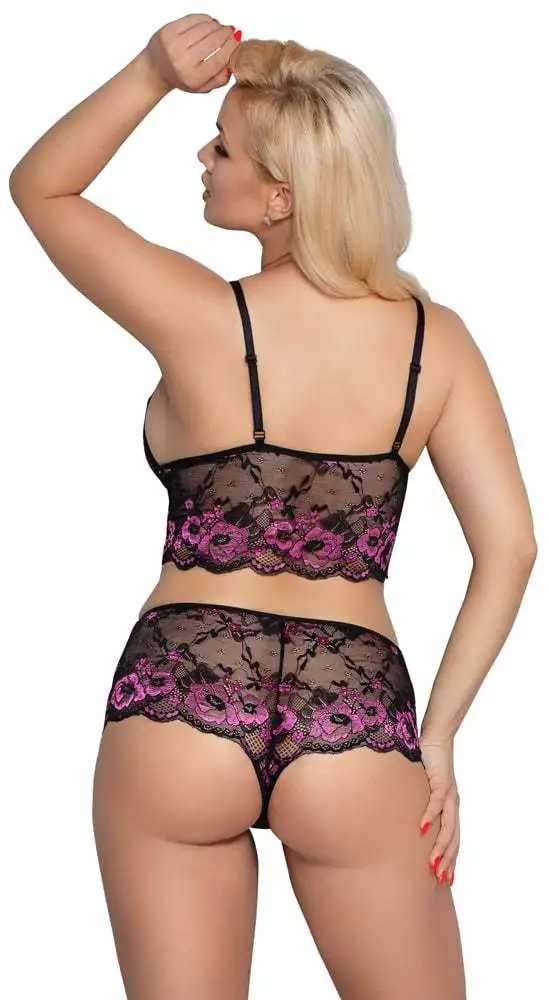 Cottelli CURVES - Spitzen BH-Set Schwarz/Rosa XL/2XL