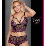 Cottelli CURVES - Spitzen BH-Set Schwarz/Rosa 3XL/4XL