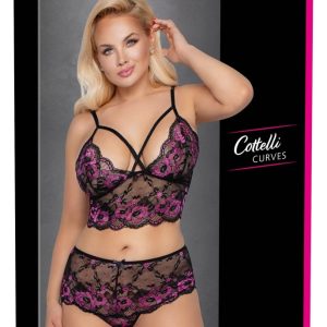 Cottelli CURVES - Spitzen BH-Set Schwarz/Rosa XL/2XL