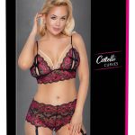 Cottelli CURVES - Perlen BH & Slip Set Schwarz/Rot XL/2XL