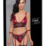 Cottelli BONDAGE - Bralette & Straps-Slip, edler Mattlook, Spitze Rot/Schwarz XL