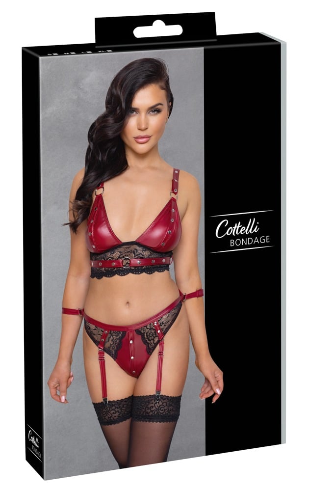 Cottelli BONDAGE - Bralette & Straps-Slip, edler Mattlook, Spitze Rot/Schwarz L