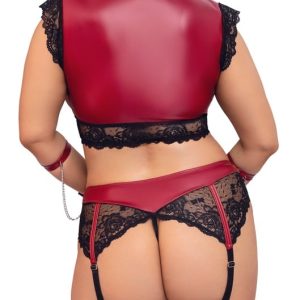 Cottelli BONDAGE: BH Set mit Armfesseln - Edler Mattlook & feine Spitze Rot/Schwarz 3XL