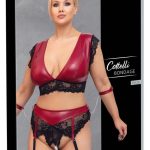 Cottelli BONDAGE: BH Set mit Armfesseln - Edler Mattlook & feine Spitze Rot/Schwarz 2XL