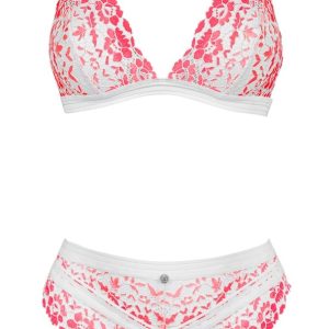 Obsessive Bloomys Set - Soft-BH & Slip aus Spitze Rosa/Weiß S/M