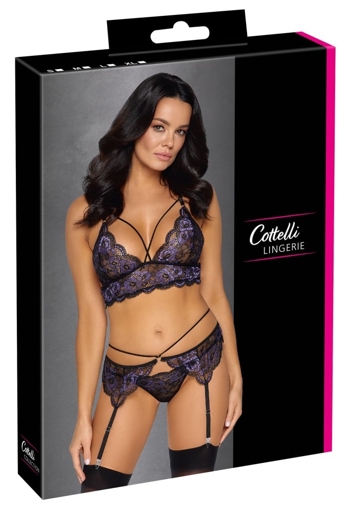 Cottelli LINGERIE - Spitzen-Trio für sinnliche Verführungen Schwarz/Lila XL