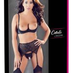 Cottelli LINGERIE - Lederoptik Strapsset mit Büsten-Hebe und String ouvert 75B/S