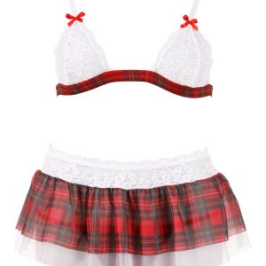 Cottelli LINGERIE - Karo-Set mit ouvert String Rot/Weiß M