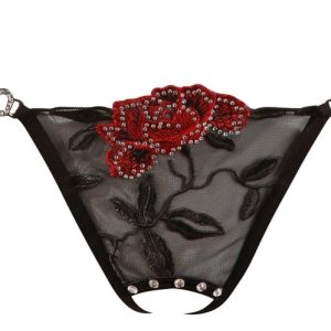 Cottelli LINGERIE String Rose ouvert - Sexy bis ins Detail! Schwarz/Rot S/M