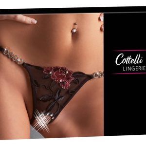 Cottelli LINGERIE String Rose ouvert - Sexy bis ins Detail! Schwarz/Rot M/L