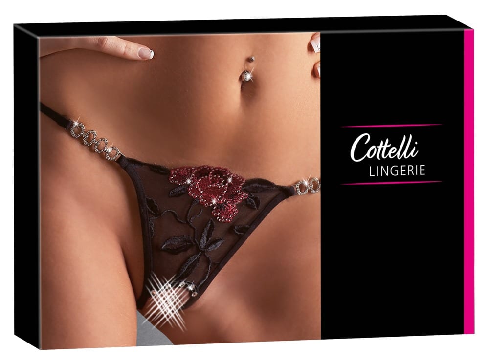 Cottelli LINGERIE String Rose ouvert - Sexy bis ins Detail! Schwarz/Rot M/L