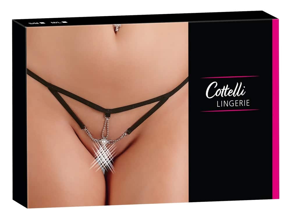 Cottelli LINGERIE - String Seestern: Ultra sexy in Riemchen-Optik mit Perlenverzierung S/M