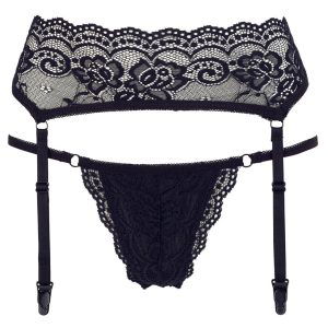 Cottelli LINGERIE - Spitzen-Set mit Strapsgurt XL