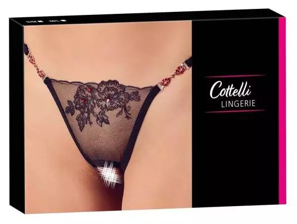 Cottelli LINGERIE - Zarter String mit Stickerei und Strasselementen S/M