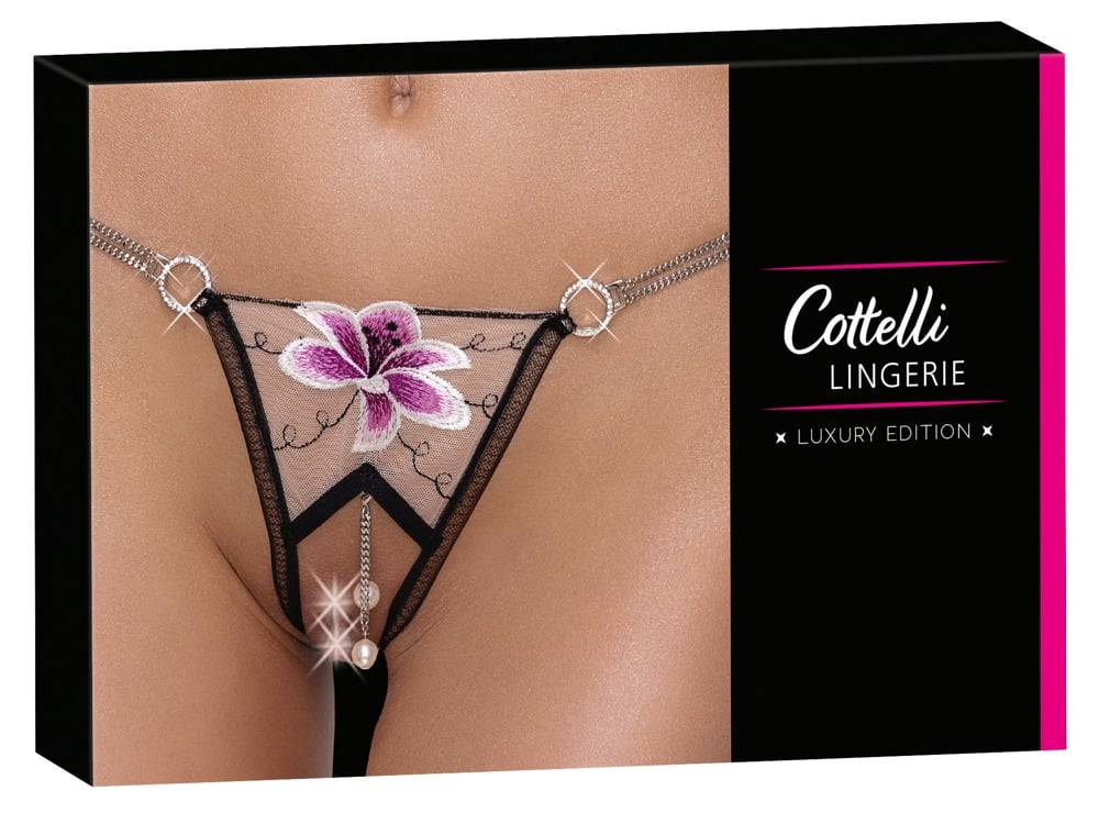 Cottelli LINGERIE Riostring Blume Schwarz/Rosa S/M