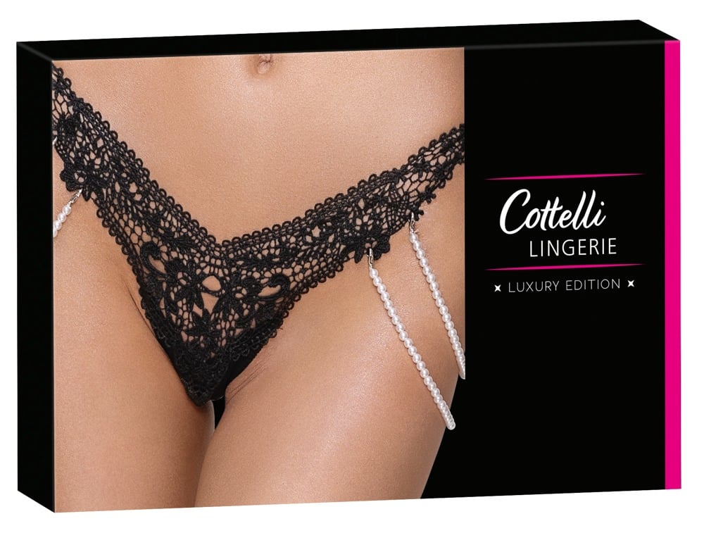 Cottelli LINGERIE - Perlenketten Riostring Schwarz/Creme S/M