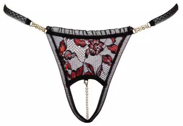 Cottelli LINGERIE - Verführerischer Riostring ouvert mit Schrittkette Schwarz/Rot M/L