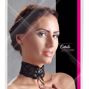 Cottelli ACCESSOIRES - Spitzenhalsband mit Ösen und Satinband unisize