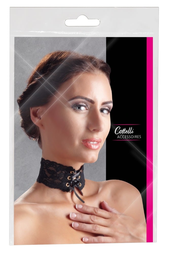 Cottelli ACCESSOIRES - Spitzenhalsband mit Ösen und Satinband unisize