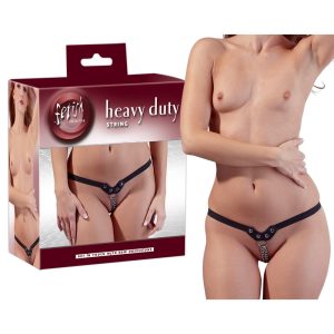 Fetish Collection - Stretchband String mit Leder-Einsatz S-L