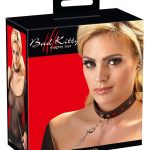 Bad Kitty Halsfessel & Leine - Stilvolle Leder-Optik Schwarz/Rot