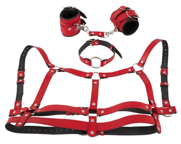 Bad Kitty Leder-Optik Set: Harness, Handfesseln, Mundknebel