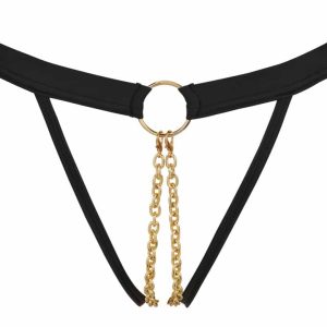 Bad Kitty String - Stretchbänder im Mattlook, mit Doppel-Schrittkette Schwarz/Gold S/M