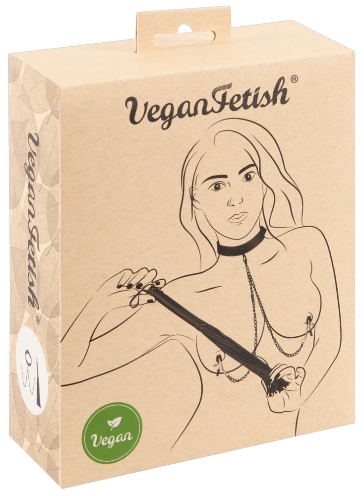 Vegan Fetish Halsfessel Set: Leder-Optik, abnehmbare Ketten