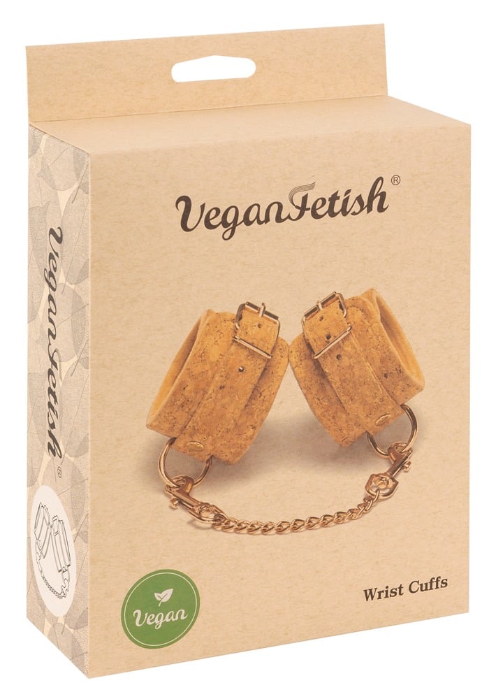 Vegan Fetish - Kork Handfesseln mit Karabinerkette Natur